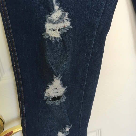 JVINI Pull On Flat Front Blue Denim Ripped Jeans Jegging - Picture 5 of 10